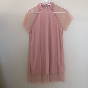 high neck peach sheer dress